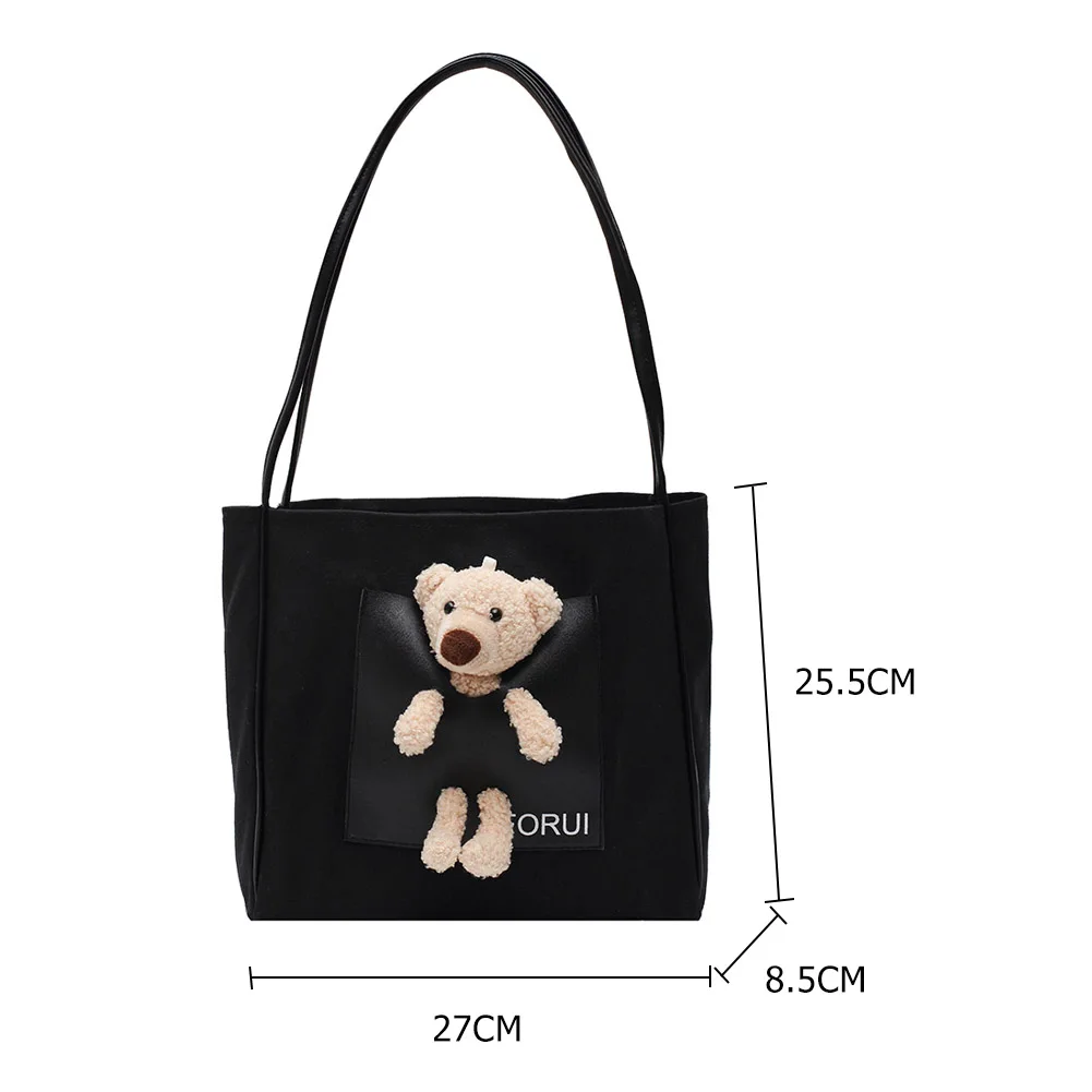 Sac à main en toile pour femmes, fourre-tout à la mode, décor de poupée d'ours, sac à bandoulière mignon, sac à poignée supérieure pour dames filles, Shopping quotidien