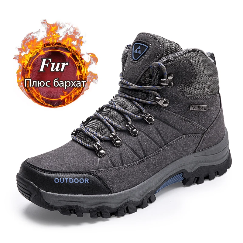 Super Warm Men Snow Boots High Quality Suede Leather Men Plush Winter Boots Outdoor Men Shoes Ankle Snow Boots Winter Men Shoes - Цвет: fur gray