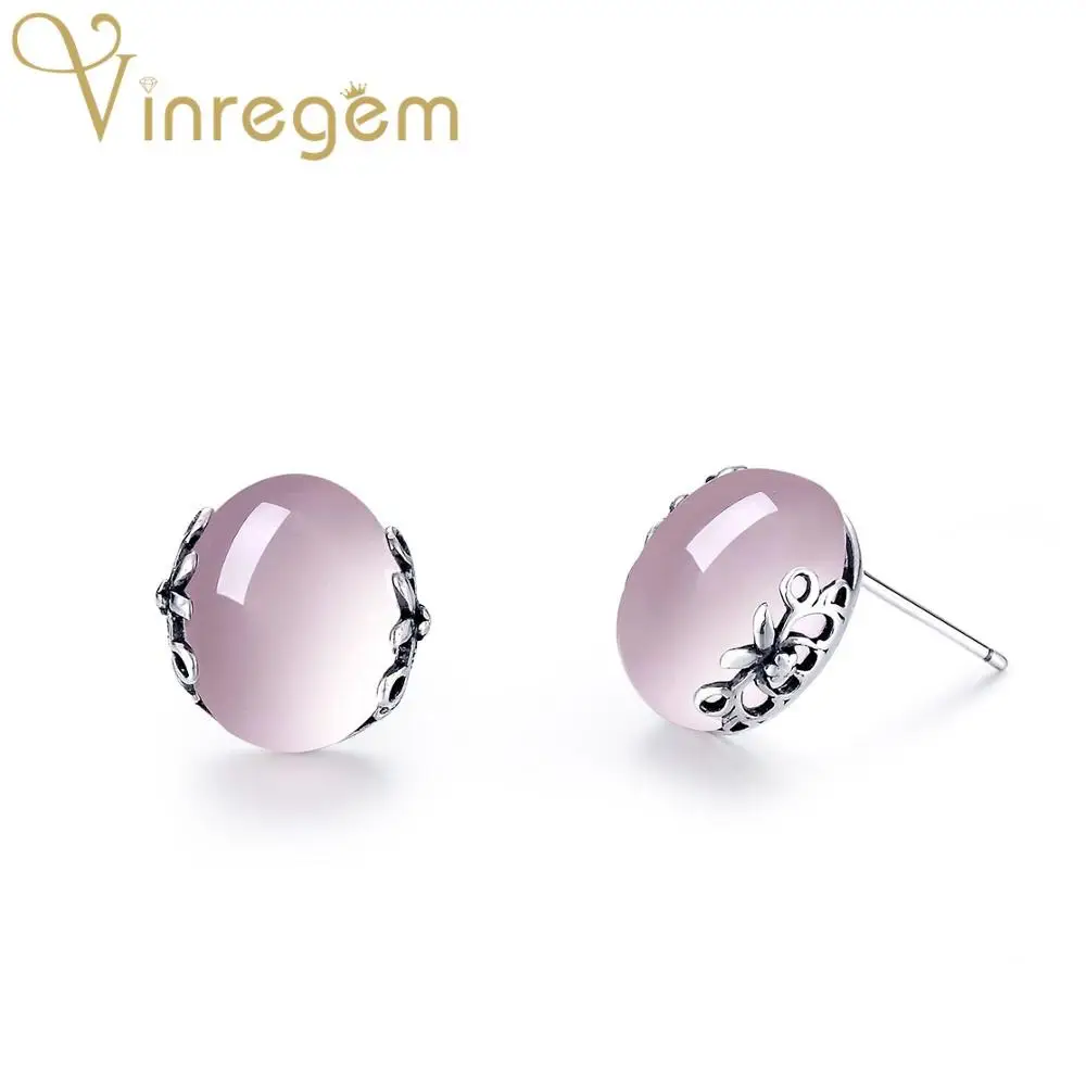Vinregem Vintage 925 Sterling Silver Oval Natural Rose Quartz Gemstone Earrings Ear Studs Wedding Fine Jewelry Drop Shipping | Украшения и