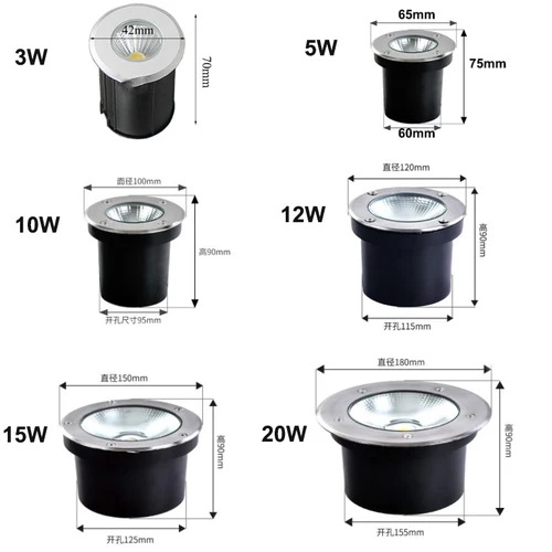 LED 지하 조명 10W 12W 15W 20W IP68 방수 플로어 램프, 야외 지상 풍경 정원 경로 매장 마당 220 vdc12 v 2