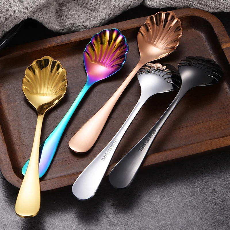 Stainless Steel Spoon Creative Shell Shape Teaspoons Coffee Spoons Ice