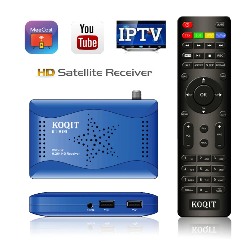 Koqit Mirror Screen Cast DVB-S2 Receptor IPTV Decoder DVB S2 T2MI Tuner Satellite TV Receiver Satellite Finder Wifi CS Biss VU