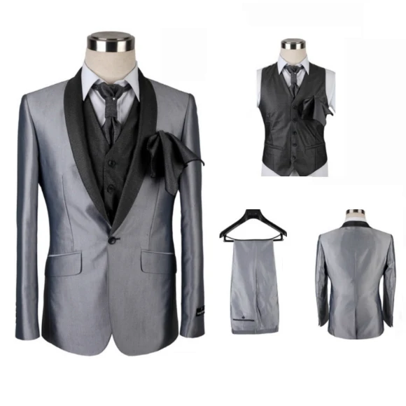 

Grey blanco Blazer solapa novio esmoquin padrinos de boda Hombre Trajes de graduación (chaqueta + pantalones + chaleco)