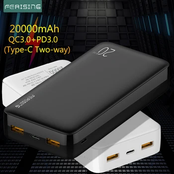 FERISING Power Bank-cargador de batería externo portátil, 20000 mAh, QC PD 3,0, PowerBank de carga rápida para Xiaomi 20000 mah