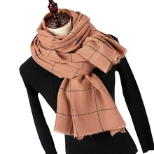 Женский кашемировый шарф для зимы, длинный и тёплый зимний шарф для женщин, плотная ткань в клетку, вязаный шарф для зимы