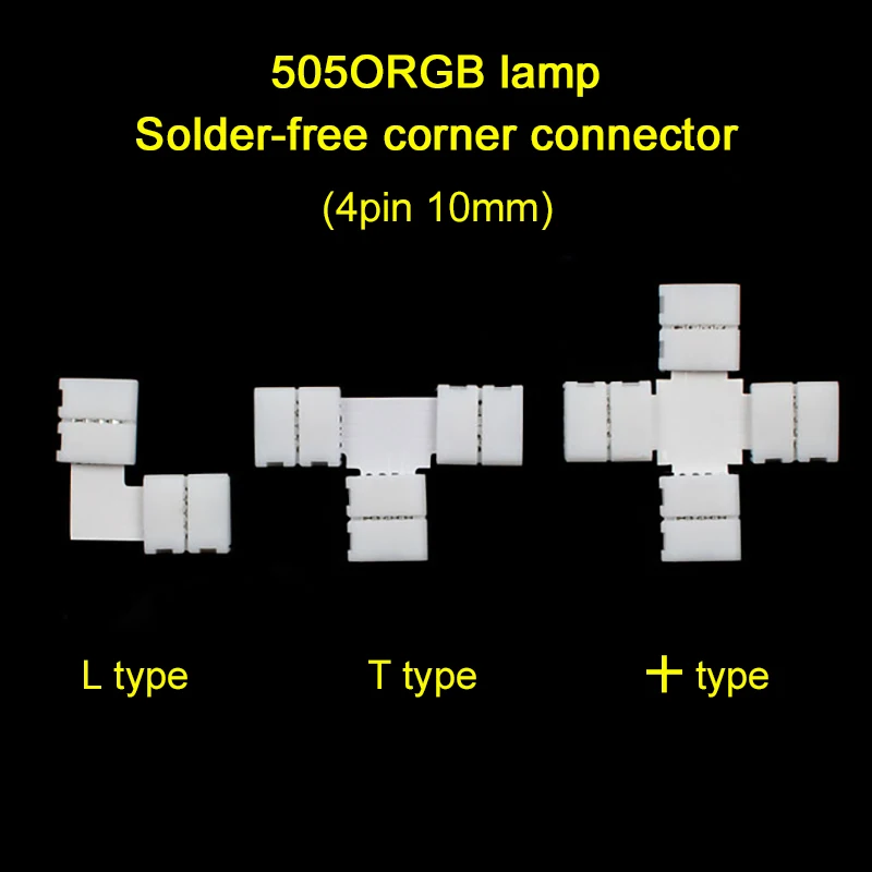 

5 Pcs/sets 5050 RGB lights belt solder-free connectors LED light bar solder-free corner accessories 4 Pin L/T/Cross-shaped tools