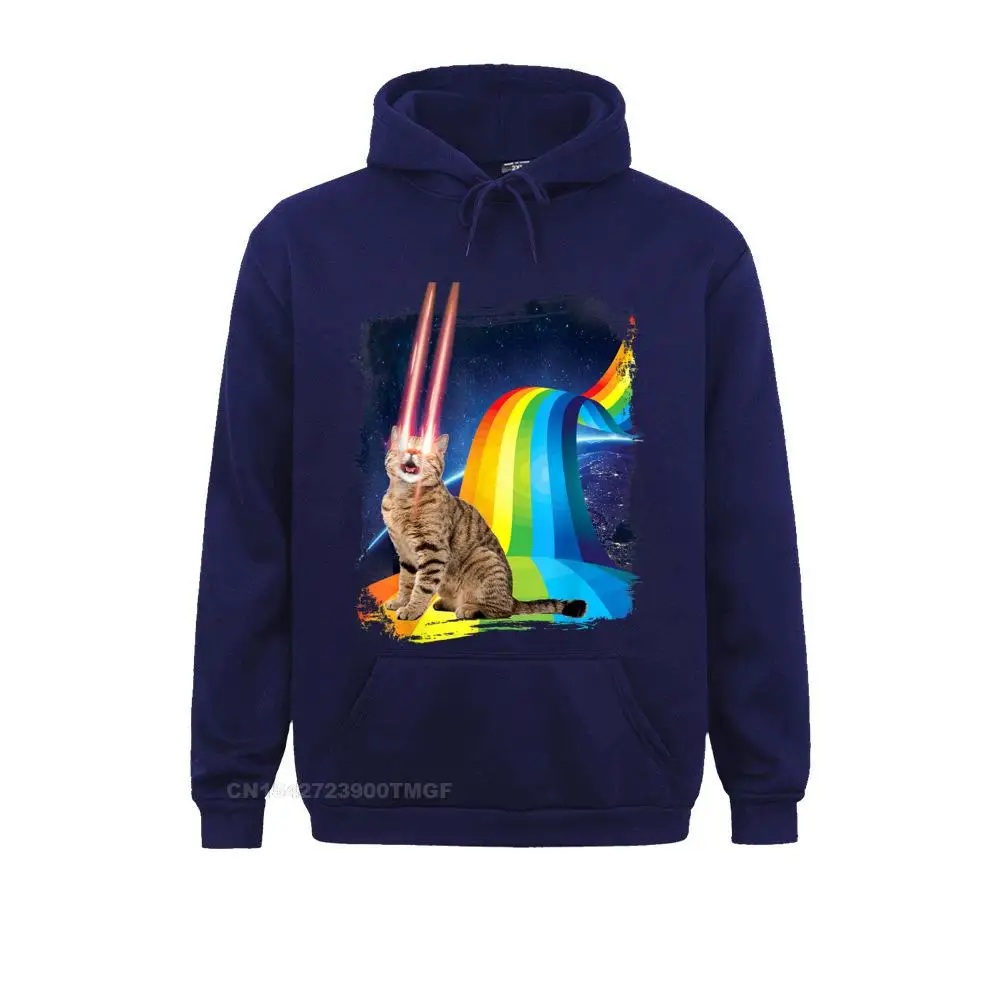 Prevailing Men Sweatshirts Long Sleeve Hoodies Sportswears Laser Cat Rainbow T-shirt Sci-Fi Space Geek by Zany Brainy__19043 Laser Cat Rainbow T-shirt Sci-Fi Space Geek by Zany Brainy__19043navy