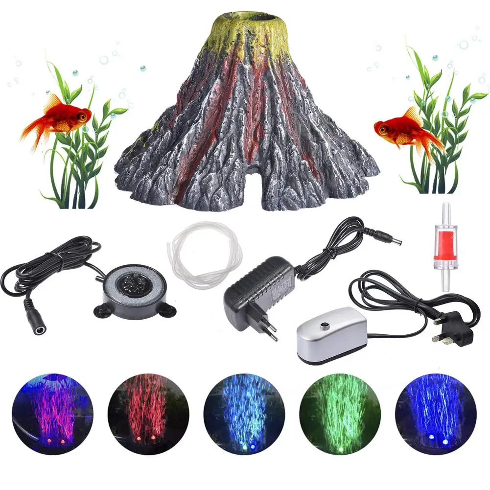 RGB LED Lights Submersible Air Curtain Bubble Light Aquarium Volcano Ornament Air Pump With LED Lamp Fish Tank Decorations swimming pool lights underwater