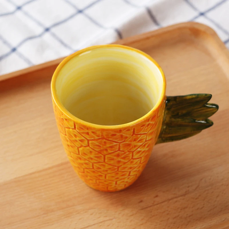 Pineapple 300 мл, ручная роспись, креативная керамическая кружка, фрукт Арбуз Лимон, милая мультяшная чашка, детская забавная кружка для кофе, молока, сока, макияжа, маленькая - Цвет: Pineapple