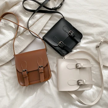 

Fashion PU Leather Crossbody Retro Adjustable Belt Shoulder Messenger Handbags Female Durable Casual Pure Color Bags