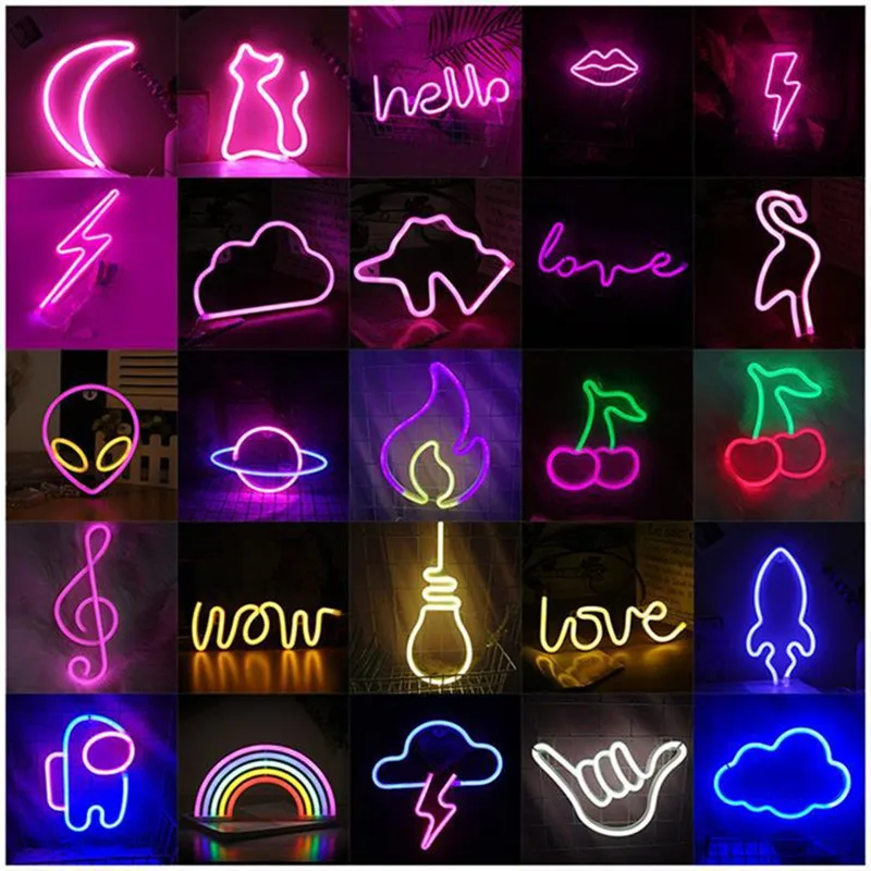 81 Styles LED Neon Sign Light  Led Sign Light Indoor Night Table Lamp with Battery/USB Powered for Halloween, Living Room, Decor custom led neon lights words love shape night the neon lights sign lamp battery usb double powered nightlight for indoor