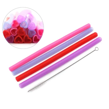 

5pcs/set Food grade Silicone Straw Reusable Drinking Straw With Brush Portable For Mugs Love-shaped Decorative Straw