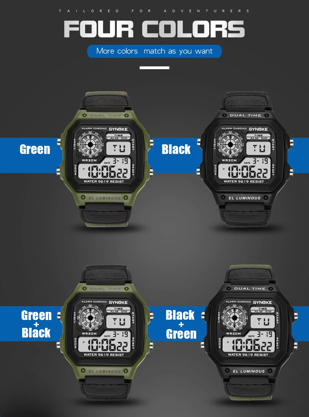 Retro, Relógio Eletrônico LED, Design de Nylon, Relógio de pulso militar