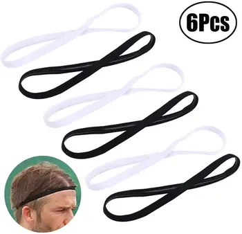

Lvcky 6 Pieces Thick Non-slip Elastic Sport Headbands Football Hair Headbands for Women and Men, Black and White