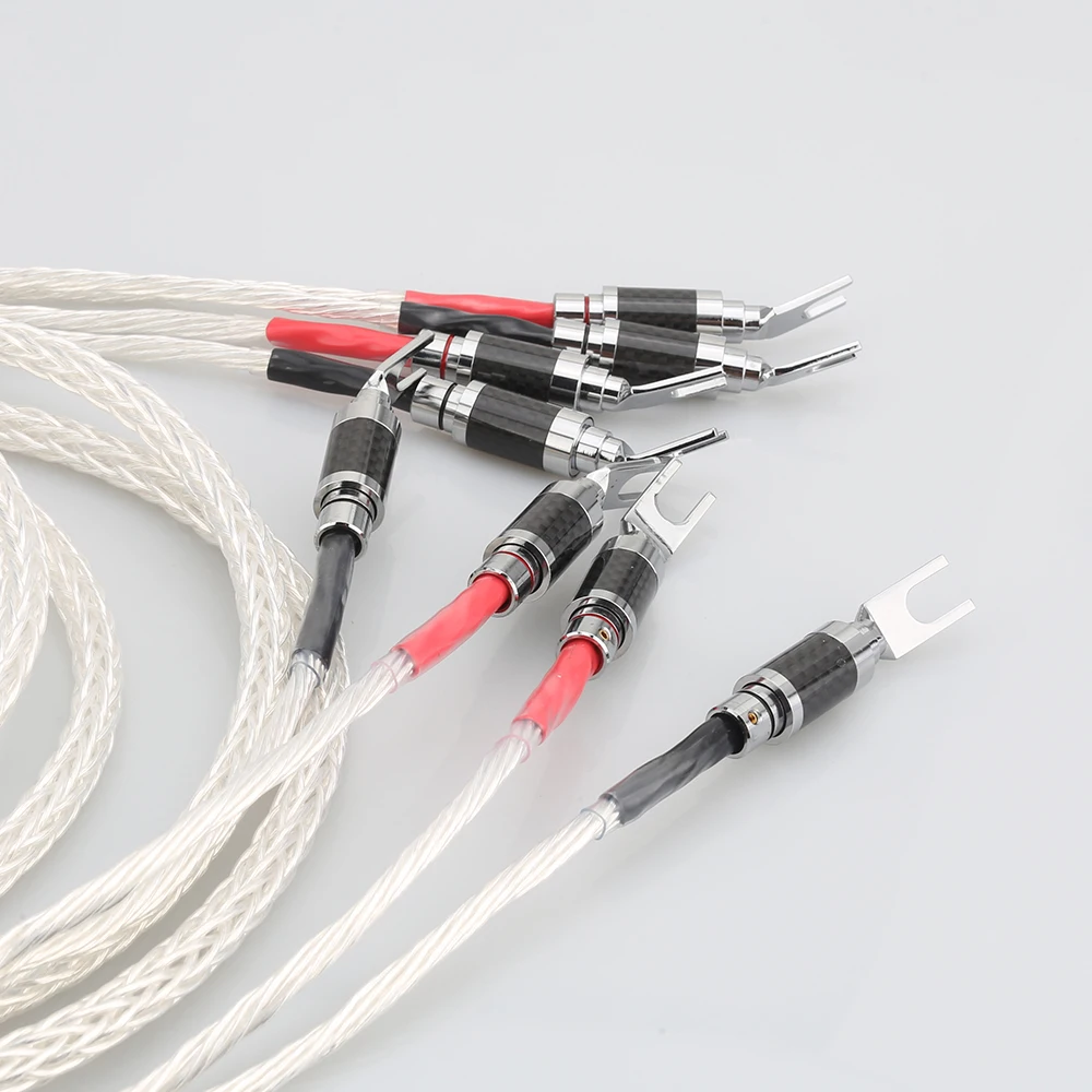  Pair 8Cores Twisted Silver Plated Audiophile speaker cable hifi speaker cable with carbon fiber spa