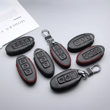 

Genuine Leather Car Key Case Cover For Nissan Qashqai Juke Note Almera Teana Tiida Anti-wear Protective Key Shell Car Styling