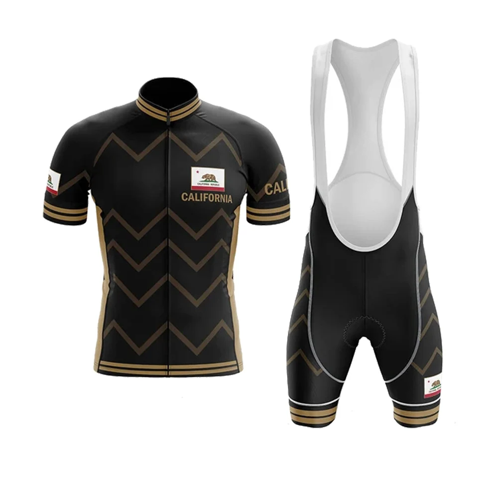

Футболка мужская с коротким рукавом, Классический комплект из джерси в стиле ретро Калифорния, одежда для велоспорта, быстросохнущая одежда для профессиональной команды, цвет черный, лето