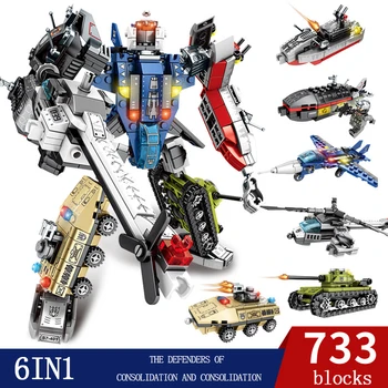 

Sembo Transformation Robot Car Tanks Plane 6 in1 Bricks Building Blocks Sets Creator Educational Technic DIY Toy For Children
