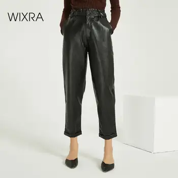 

Wixra Pu Leather Pockets Pants Female Winter Spring Clothing Loose Casual Trousers High Waist Harem Pants