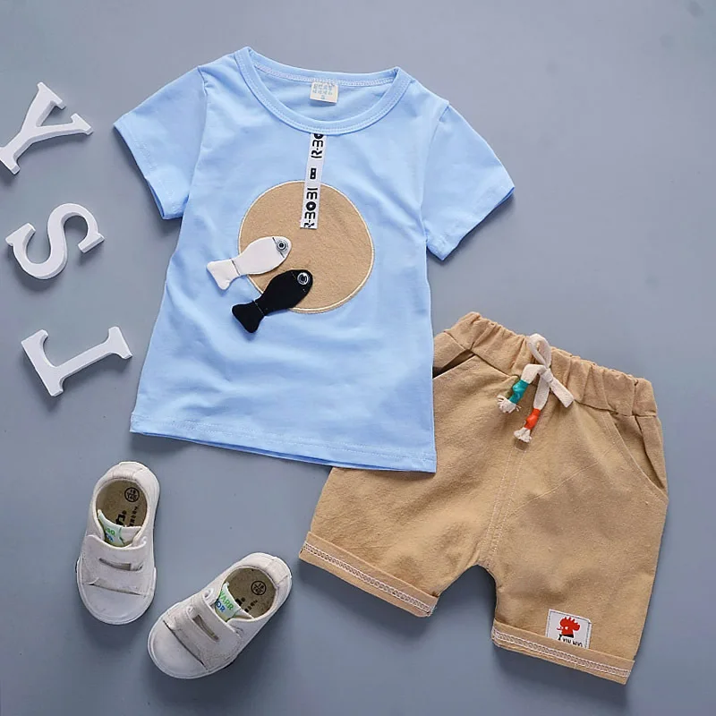 BibiCola/Летние Стильные комплекты одежды для маленьких мальчиков, спортивные костюмы детская одежда детские футболки с героями мультфильмов+ шорты, 2 предмета, Одежда для младенцев - Цвет: picture color