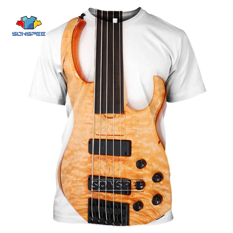 

SONSPEE 3D Print Guitar Tshirts Summer Round Neck Short Sleeve T Shirt Women Casual Oversized Tee Shirt Pullover Men Gym Tops