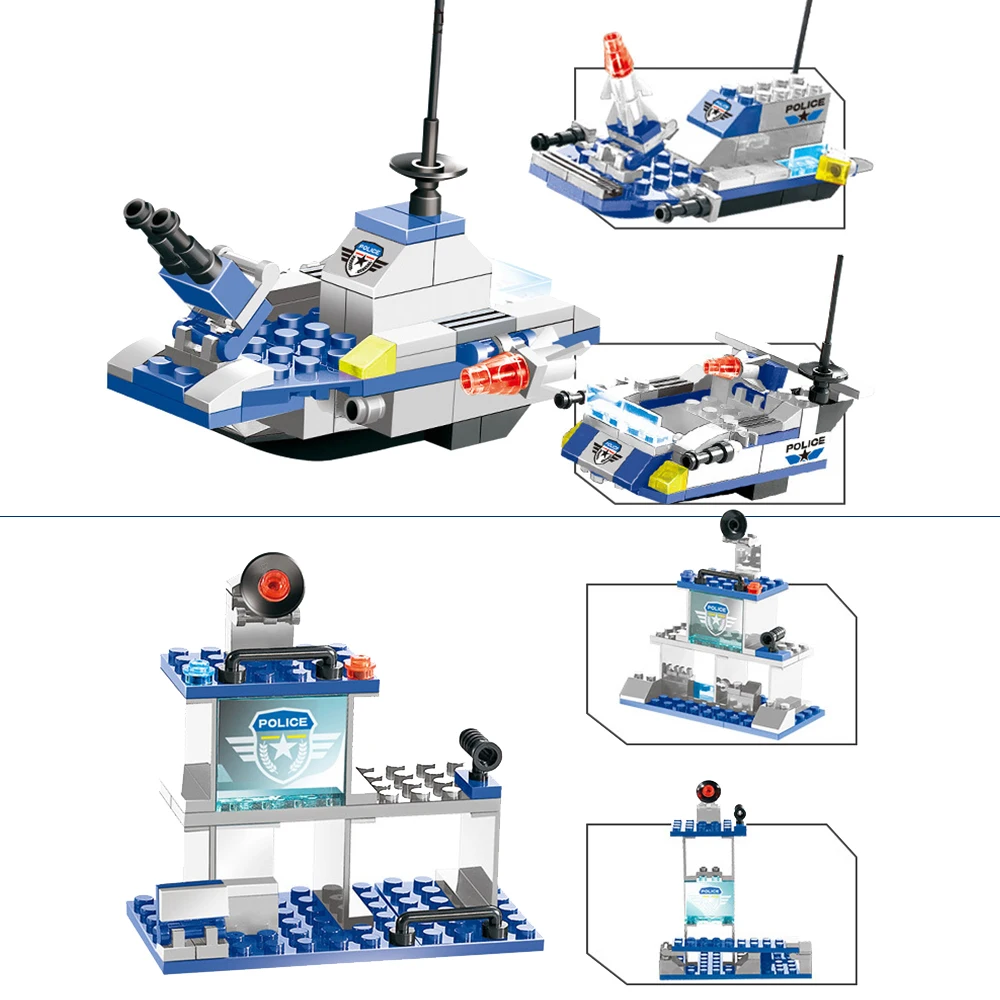Ceny 762 sztuk zestaw klocków 8 w 1 Robot samolot samochód policja miejska SWAT Creator Playmobil Juguetes edukacyjne zabawki dla dzieci