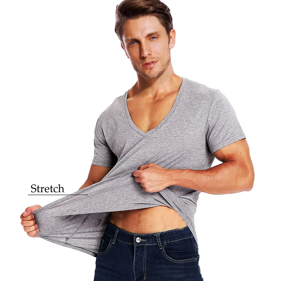 Men's Compression Short Sleeve T-Shirt - Deep V-Neck Muscle Fitness Tight Summer Tee image 4