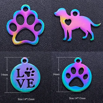 

30pcs/lot 100% Stainless Steel Dog Paw Love Cat Print diy Charms With Rainbow Plated Wholesale Charm for Necklace Fast Shipping