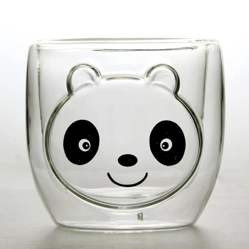 Милый креативный Кошачий коготь, чашка для молока, кофейная чашка, двойное стекло для воды, прозрачная кружка, мультяшная панда, домашний офис, сок, кошачья лапа, чашка - Цвет: D Panda