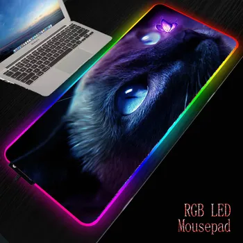 

Mairuige Cat Blue Eyes Gaming RGB Large Animal Mouse Pad Gamer Big Mouse Mat Computer Mousepad Led Backlight Keyboard Desk Mat