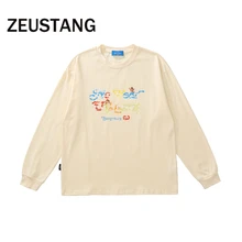 

Zeustang Tees Shirts Harajuku Letter Print Tshirts Streetwear Mens Hip Hop Casual Cotton Loose Fashion Long Sleeve Tops