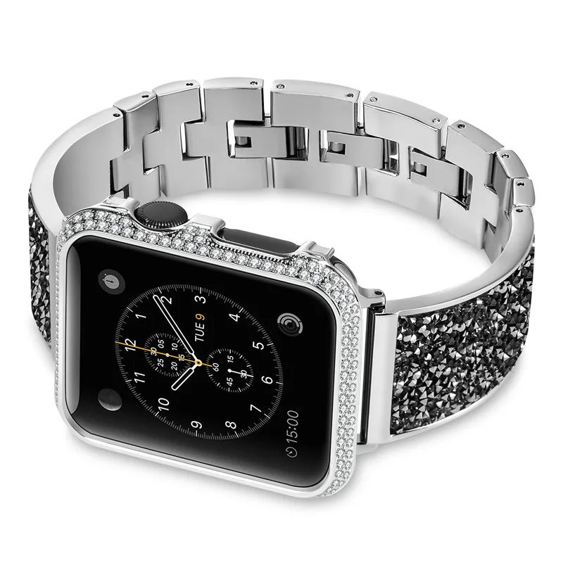 Алмазная нержавеющая сталь петля ремешок для apple watch, ремешок 38/42 мм металлический браслет для apple watch 4 44/40 мм для девочек; мини-юбка для наручных часов iwatch 3/2/1