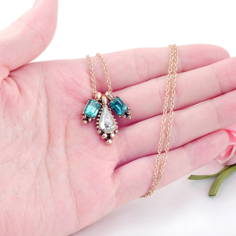 New Fashion Adjustable Blue Crystal Long Simple Design Necklace For Women Handmade Jewelry Accessory