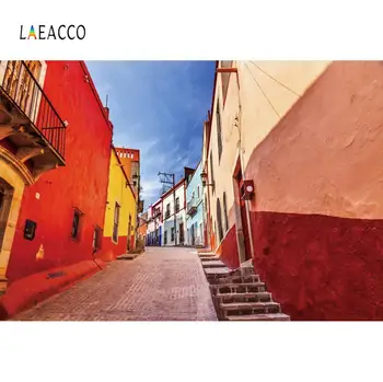 

Laeacco Small Town Alleyway Building Sky Decor Photography Background Vinyl Customizable Photographic Backdrops For Photo Studio
