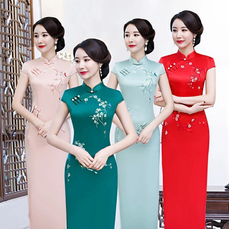 Китайская традиционная Печать Длинные cheongsam тонкий улучшить показать cheongsam ретро Улучшенная ежедневно производительность cheongsam больших размеров для всей