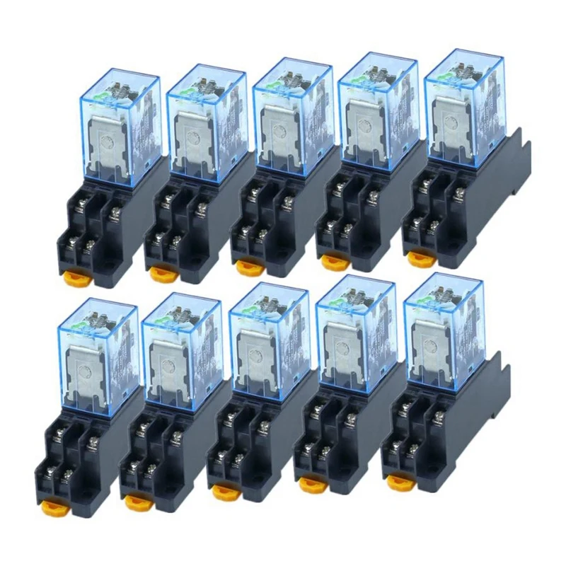 

10Pcs 220V AC Coil Power Relay LY2NJ DPDT 8 Pin HH62P JQX-13F with Socket Base