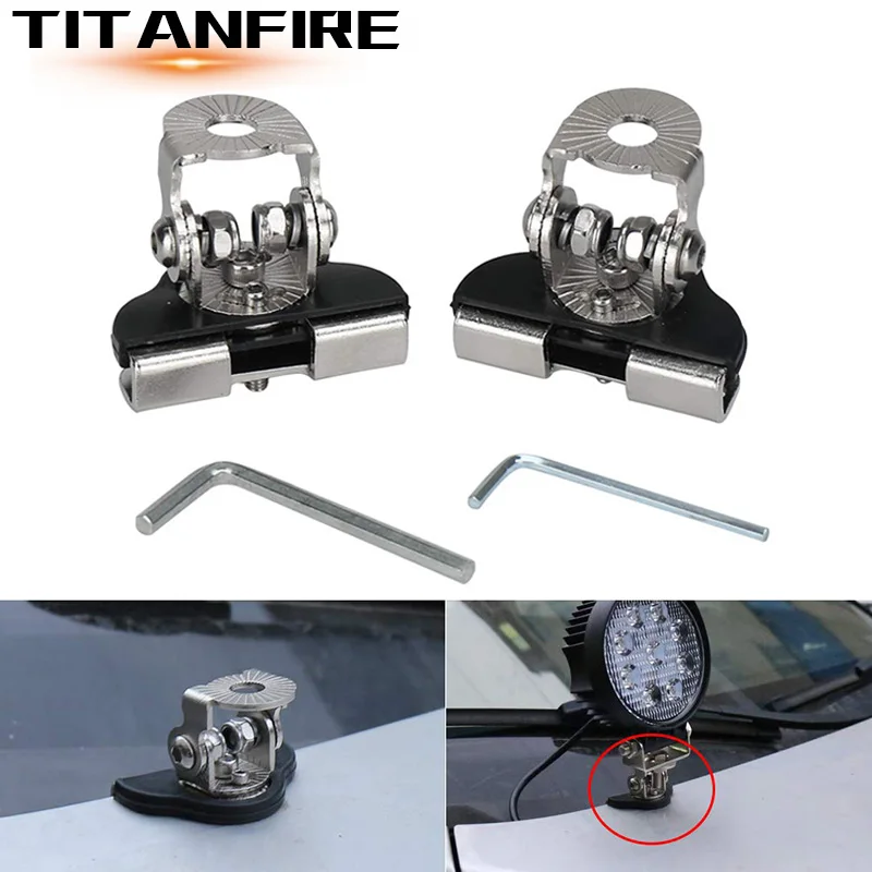 

TF30 2Pcs Stainless Steel Universal Car Hood LED Work Light Mount Bracket 360° Rotatable Truck Engine Cover Work Lamp Holder
