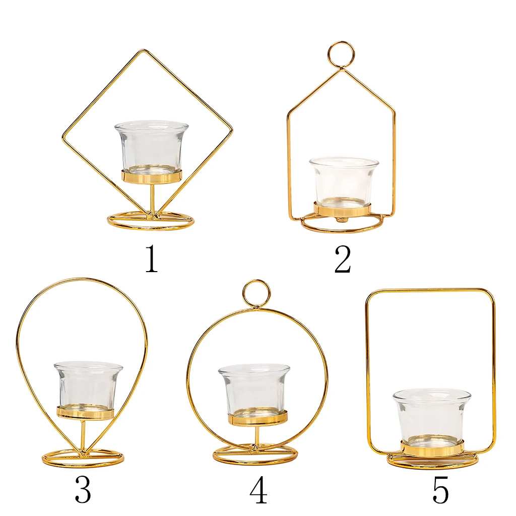 Iron Art Golden Candle Holder Wrought Hollow Candlestick Iron Lantern for Party Home Table Decoration