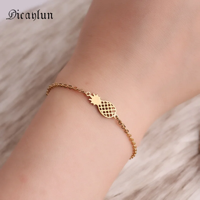 DICAYLUN Stainless Steel Pineapple Bracelet Personalized Jewelry Charms Silver Gold Personalised For Women Female Gift | Украшения и