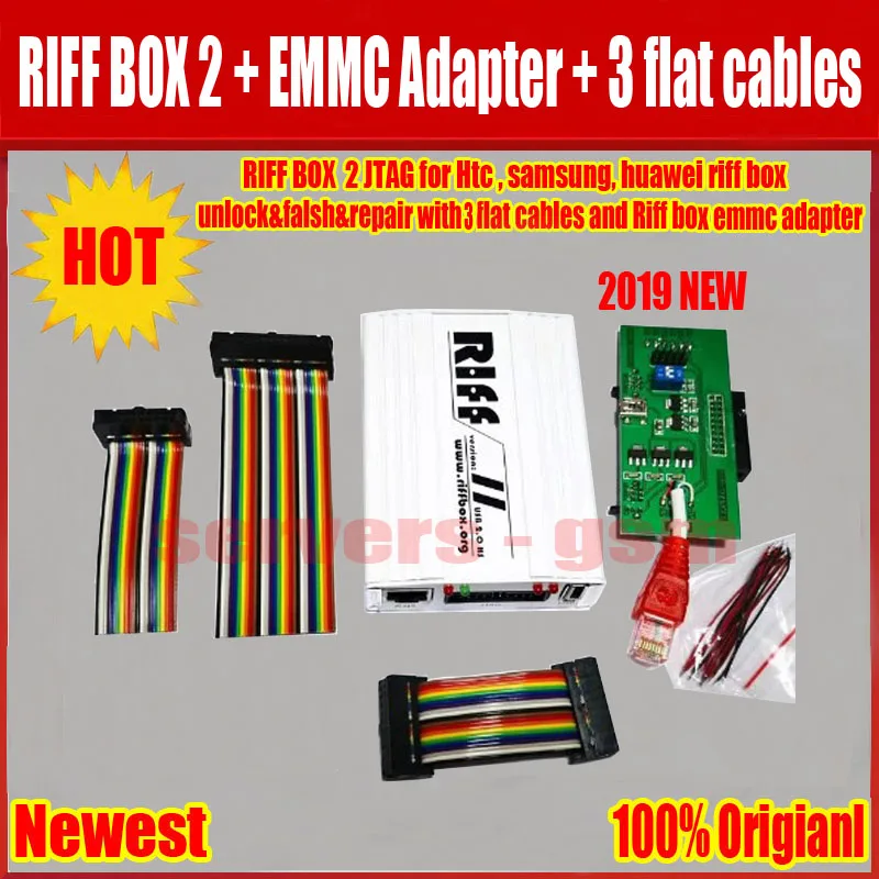 RIFF BOX 2 JTAG(RIFF BOX+ EMMC+ адаптер+ 3 плоских кабеля) для htc, SAMSUNG, huawei Riff Box Разблокировка& Вспышка& Ремонт