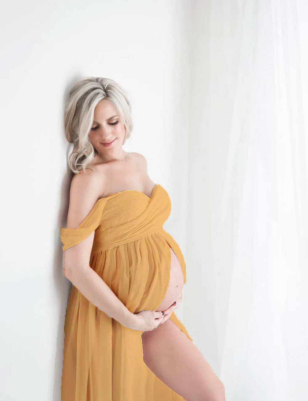 Shoulderless Maternity Dress For Photography Sexy Front Split Pregnancy Dresses For Women Maxi Maternity Gown Photo Shoots Props (3)