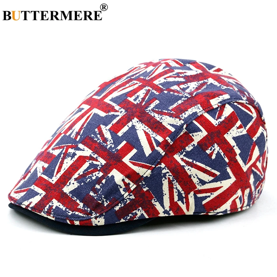 

BUTTERMERE Navy Blue Flat Cap For Men Cotton Casual Beret Women Flag Printed Duckbill Ivy Caps Male Classic Autumn Directors Hat