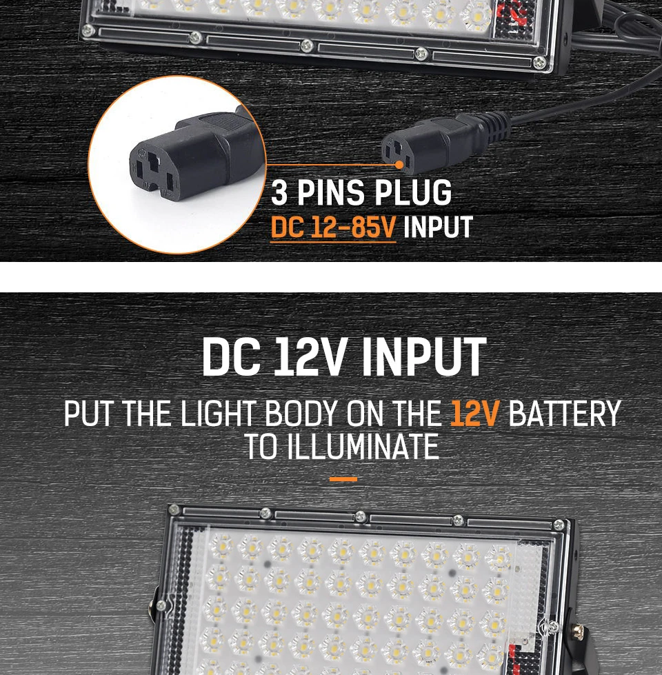 DC 12V-85V Led Flood Light 50W 100W Outdoor Waterproof Spotlights Low Pressure 12v Reflector Led Portable Security Flood Lights