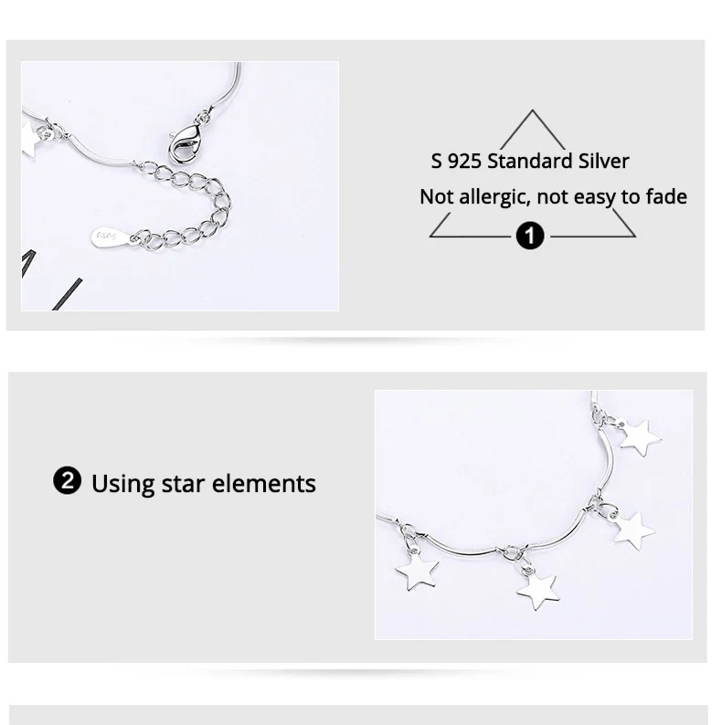 Sweet and Cute Five-Pinted Star silver bracelet Starry Literary Student 925 Sterling For women Boho Beach Bangle Jewelry Gift