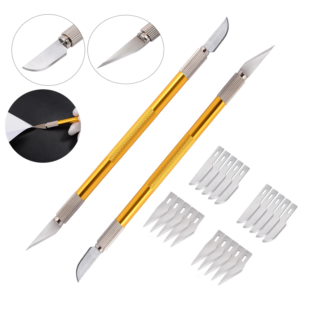 FOSHIO 2pcs Vinyl Carving Utility Knife Carbon Film Sticker Cutter Air Bubble Remove DIY Art Knife+20pcs Blade Car Wrapping Tool |