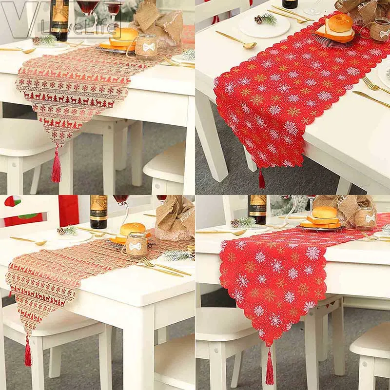 

1PC Christmas Table Runners Cloth Art Snowflake Table Tablecloth Christmas Decoration Xmas Flag Home Party Decor