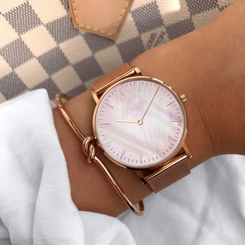 2023 Luxe Merk Rose Gouden Horloge Shell Dial Vrouwen Horloge Dames Armband Quartz Horloge Voor Vrouwen Mesh Klok reloj Mujer