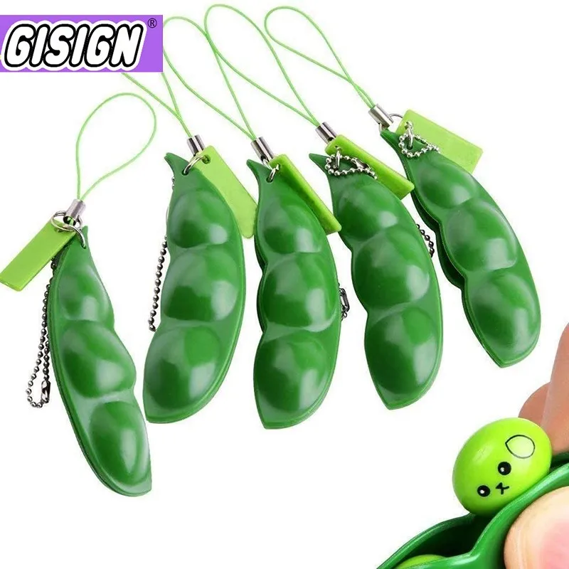 2021 Edamame Fidget Toy Squishy Squeeze Peas Beans Keychain Anti Stress Adult Rubber Boys Stress Decompression Kids Toys