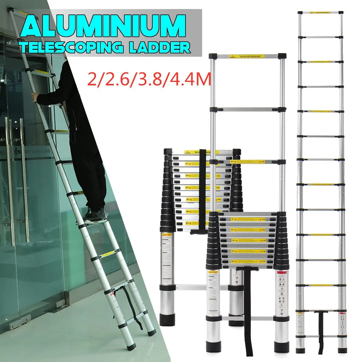 

2/2.6/3.2/3.8/4.4M Aluminium Ladder Telescopic Ladders Telescoping Ladder Multi-Purpose Single Extension Tall step ladder Tool