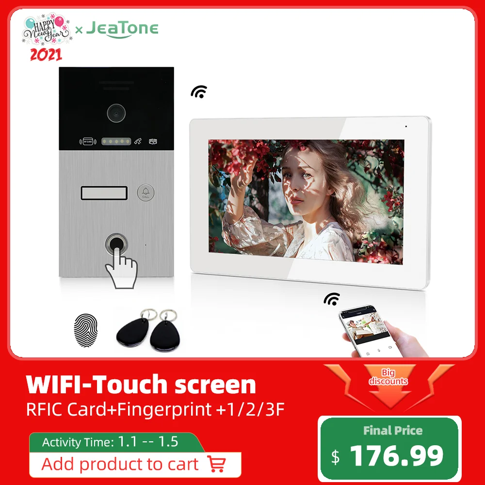 US $183.26 Jeatone Tuya 7Ip Wifi Wireless Video Intercom For Apartment 1f2f3f Monitor Doorbell Outdoor Unitd With Fingerprint Rfic Card